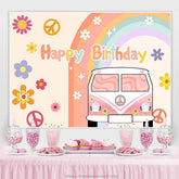 Farbiger Blumen Auto Regenbogen Happy Birthday Hintergrund